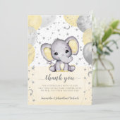 Cute Yellow Baby shower Elephant-ballonnen Bedankkaart (Staand voorkant)