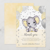Cute Yellow Baby shower Elephant-ballonnen Bedankkaart (Voorkant / Achterkant)