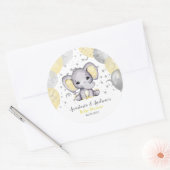 Cute Yellow Baby shower Elephant-ballonnen Ronde Sticker (Envelop)