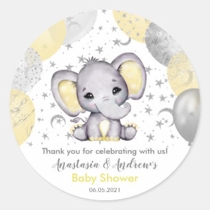 Cute Yellow Baby shower Elephant-ballonnen Ronde Sticker