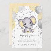 Cute Yellow Baby shower Elephant Balloons Bedankt (Voorkant / Achterkant)