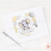 Cute Yellow Baby shower Elephant Balloons Square S Vierkante Sticker (Envelop)