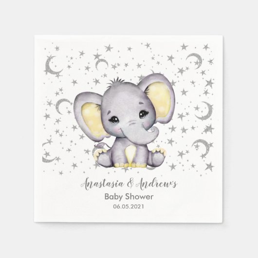 Cute Yellow Baby shower Elephant Napkins Servet (Voorkant)