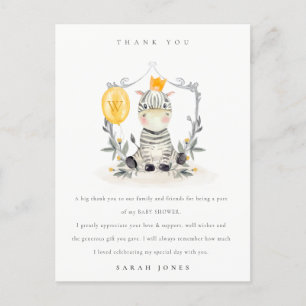 Cute Yellow Baby Zebra Fauna Baby shower Bedankt Briefkaart