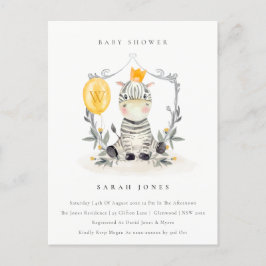 Cute Yellow Baby Zebra Foliage Baby shower Briefkaart