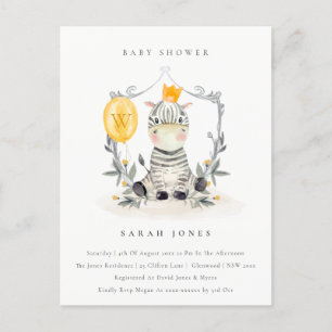 Cute Yellow Baby Zebra Foliage Baby shower Briefkaart