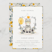 Cute Yellow Baby Zebra Foliage Baby shower Invite Bedankkaart (Voorkant / Achterkant)