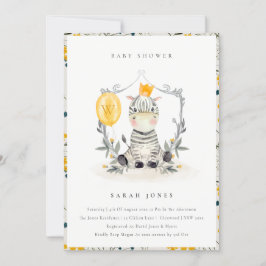 Cute Yellow Baby Zebra Foliage Baby shower Invite Bedankkaart