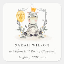 Cute Yellow Baby Zebra Foliage-ballonadres Vierkante Sticker