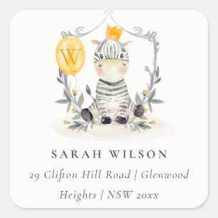 Cute Yellow Baby Zebra Foliage-ballonadres Vierkante Sticker