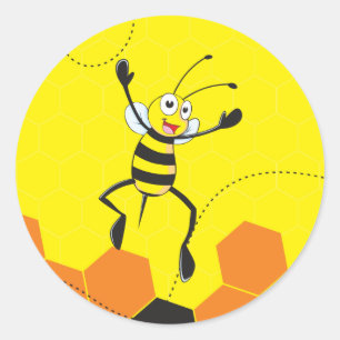Cute Yellow Bee Jumping Hurray Hoorah Ronde Sticker