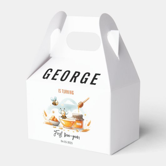 Cute Yellow Bee & Sunflower 1st Bee-Day Birthday Bedankdoosjes (Achterkant)