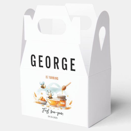 Cute Yellow Bee & Sunflower 1st Bee-Day Birthday Bedankdoosjes (Geopend)