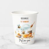 Cute Yellow Bee & Sunflower 1st Bee-Day Birthday Papieren Bekers (Achterkant)