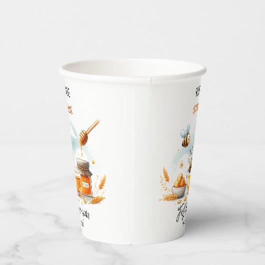 Cute Yellow Bee & Sunflower 1st Bee-Day Birthday Papieren Bekers (Rechts)