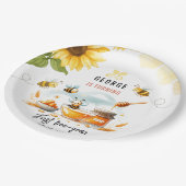 Cute Yellow Bee & Sunflower 1st Bee-Day Birthday Papieren Bordje (Gekanteld)