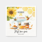 Cute Yellow Bee & Sunflower 1st Bee-Day Birthday Servet (Voorkant)