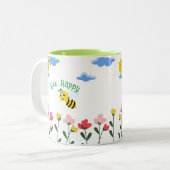 Cute Yellow Bee zittend op bloemen Tweekleurige Koffiemok (Voorkant links)