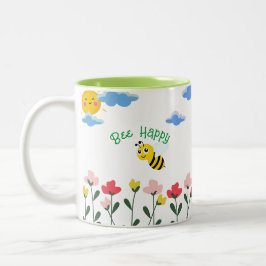 Cute Yellow Bee zittend op bloemen Tweekleurige Koffiemok