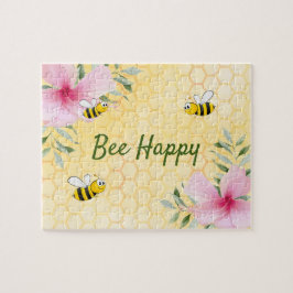 Cute Yellow bees roze tropische bloemen Summer Legpuzzel