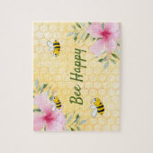 Cute Yellow bees roze tropische bloemen Summer Legpuzzel (Verticaal)