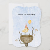 Cute Yellow Bird With Balloon Birthday Invitation Kaart (Voorkant)