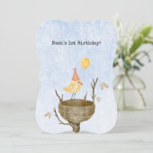 Cute Yellow Bird With Balloon Birthday Invitation Kaart (Staand voorkant)