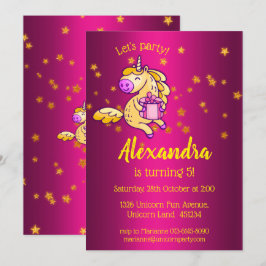 Cute Yellow Birthday Unicorn Kaart