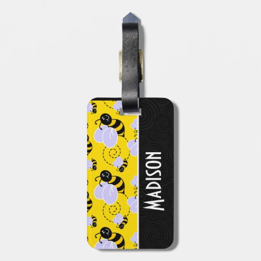 Cute Yellow & Black Bee Bagagelabel (Achterkant verticaal)