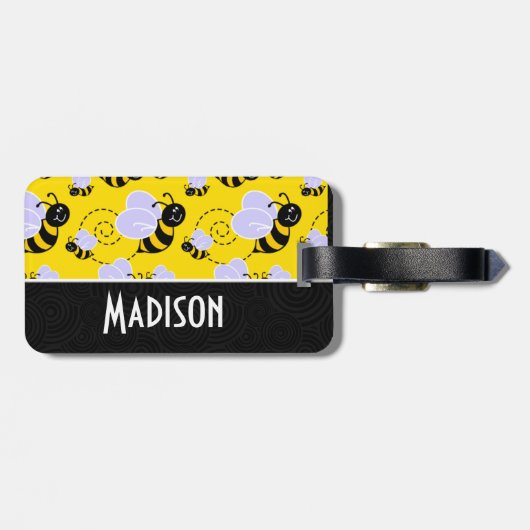 Cute Yellow & Black Bee Bagagelabel (Achterkant horizontaal)