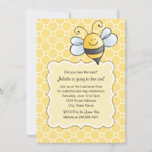 Cute Yellow Black Bumblebee First Birthday Party Kaart