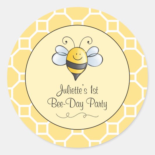 Cute Yellow Black Bumblebee First Birthday Party Ronde Sticker (Voorkant)