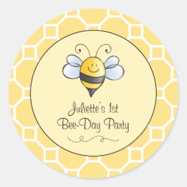 Cute Yellow Black Bumblebee First Birthday Party Ronde Sticker
