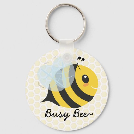 Cute Yellow Black Busy Bee met Honeycomb Pattern Sleutelhanger (Voorkant)
