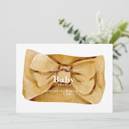 Cute Yellow Bow Baby shower Invitation Kaart (Staand voorkant)