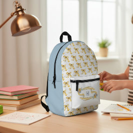 Cute yellow Bows Floral Initial Backpack Bedrukte Rugzak