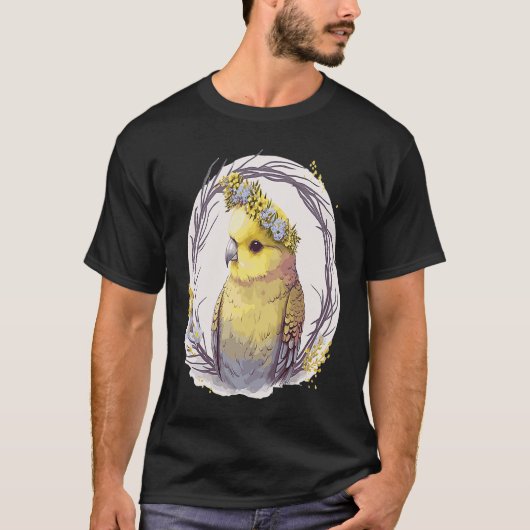 Cute Yellow Budgie Parakeet Bird Flower Crown Pet  T-shirt (Voorkant)