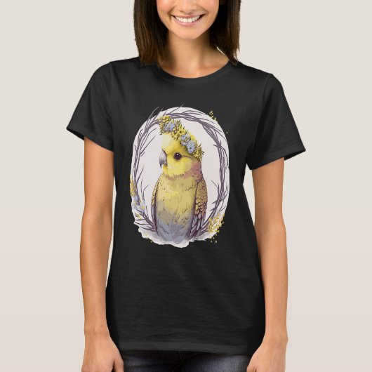 Cute Yellow Budgie Parakeet Bird Flower Crown Pet  T-shirt (Voorkant)