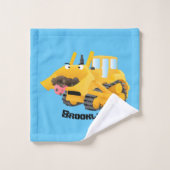 Cute yellow bulldozer cartoon bad handdoek (Wasdoekje)
