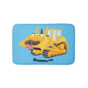 Cute yellow bulldozer cartoon badmat