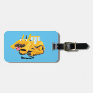 Cute yellow bulldozer cartoon bagagelabel