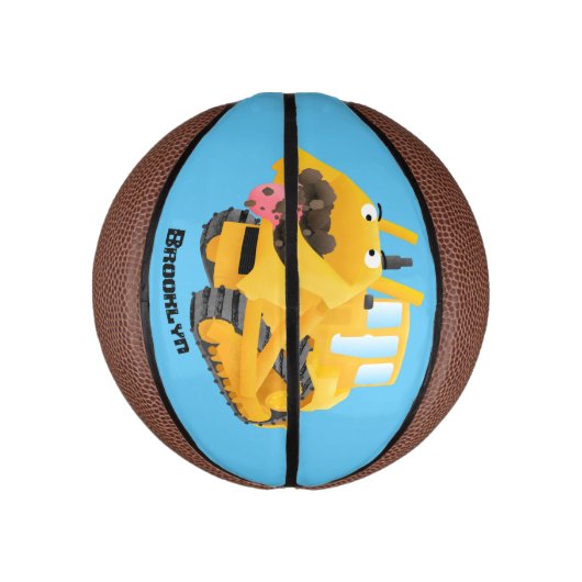 Cute yellow bulldozer cartoon basketbal (Verticaal)