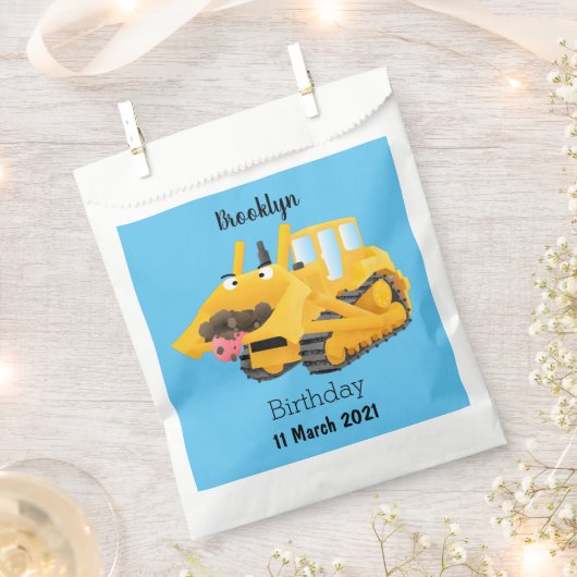 Cute yellow bulldozer cartoon bedankzakje (Geknipt)