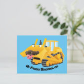 Cute yellow bulldozer cartoon briefkaart (Staand voorkant)
