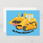 Cute yellow bulldozer cartoon briefkaart (Voorkant / Achterkant)