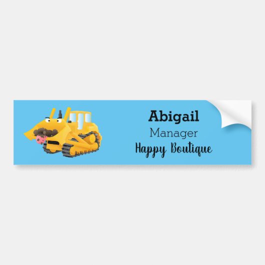 Cute yellow bulldozer cartoon bumpersticker (Voorkant)