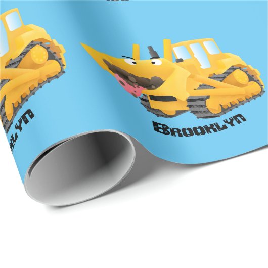 Cute yellow bulldozer cartoon cadeaupapier (Rol Hoek)