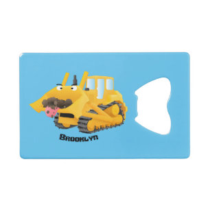Cute yellow bulldozer cartoon creditkaart flessenopener