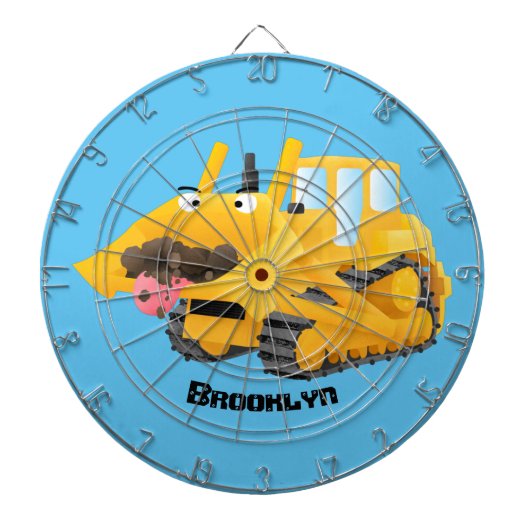 Cute yellow bulldozer cartoon dartbord (Voorkant)