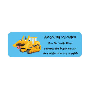 Cute yellow bulldozer cartoon etiket